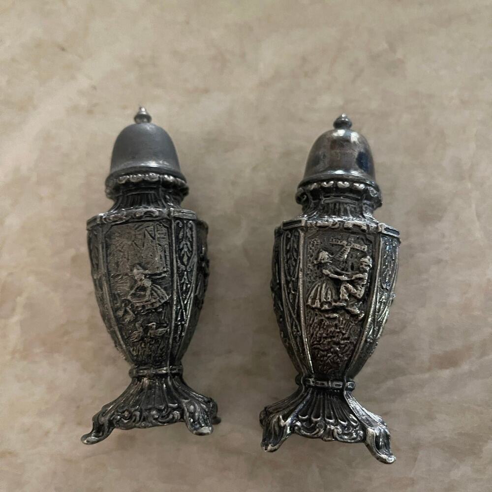 Salt & Pepper shakers pewter vintage